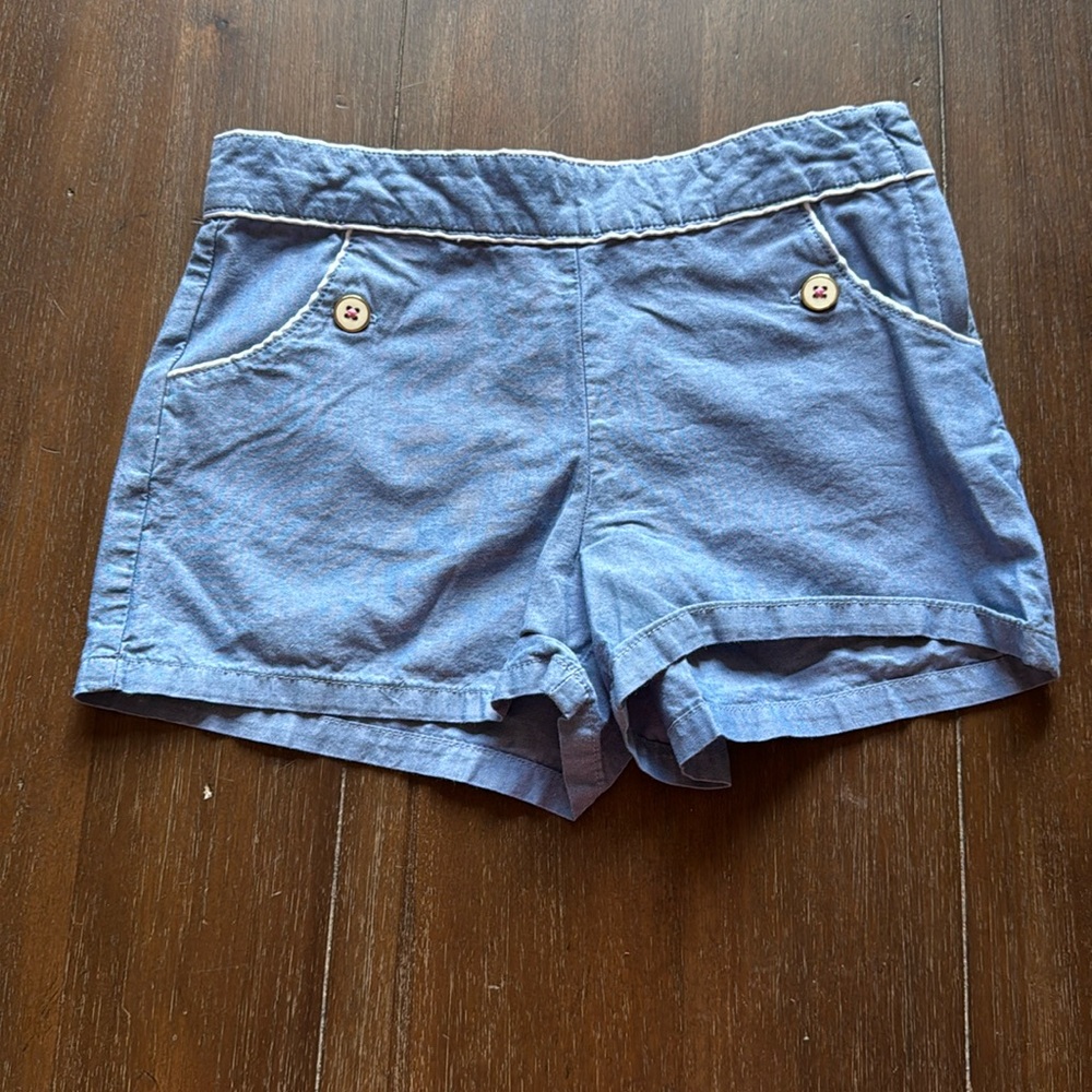 Size 8 Janie and Jack adjustable waist side zip pocketed shorts denim chambray